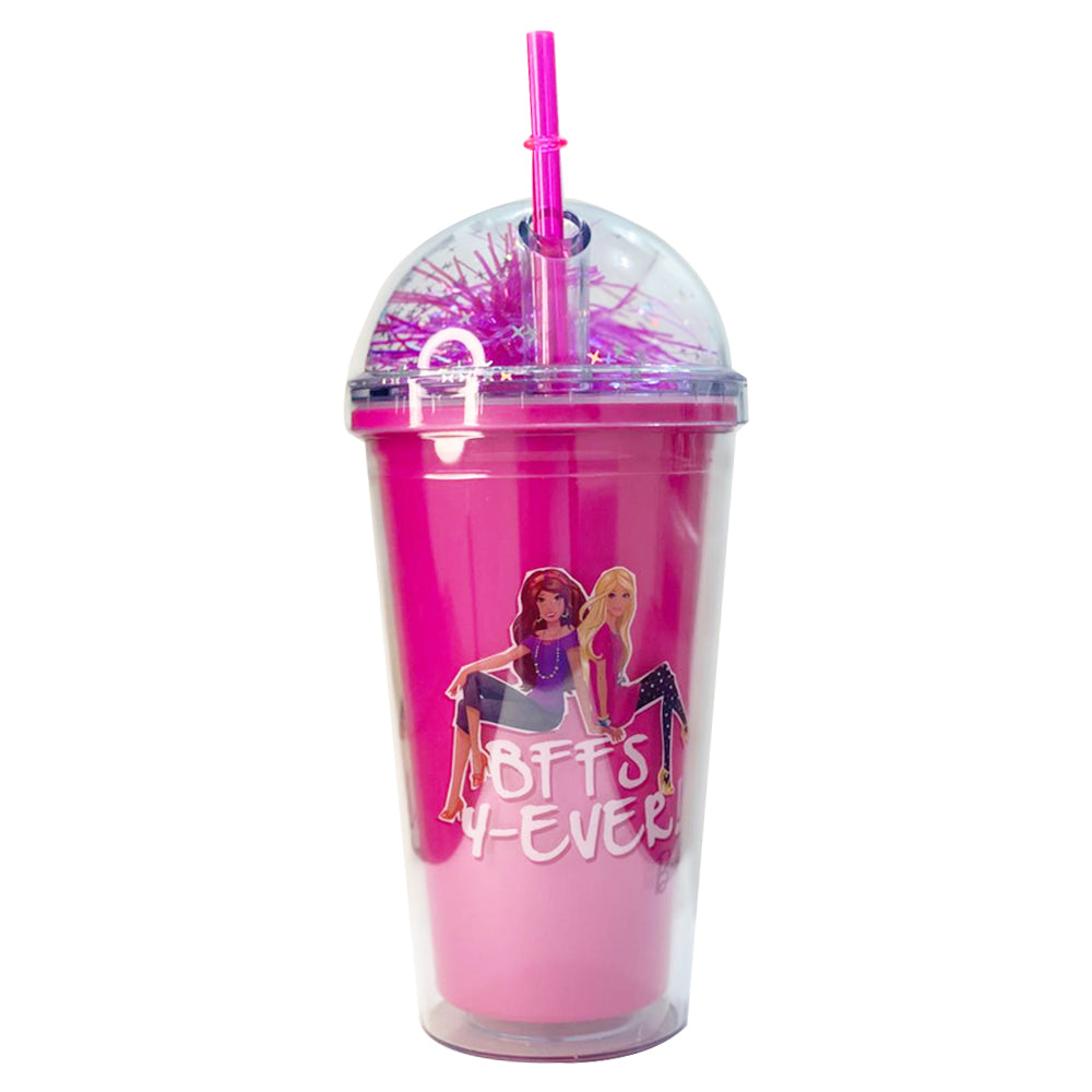 (NET) Barbie Plastic Cup With Straw 450 ML