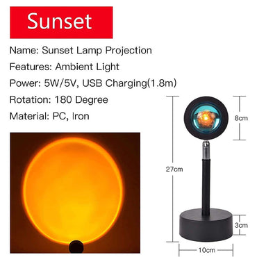 Sunset Lamp, Sunset Projector Lamp LED Sunset Light Night Light 180 Degree Rotation Romantic Light USB Charging for Bedroom Party Home Decore / M008