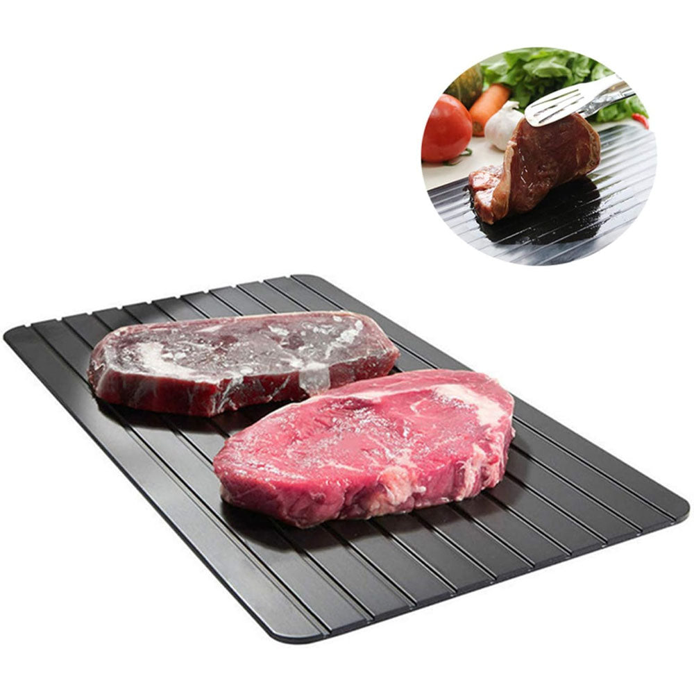 Thawing Plate Aluminum Alloy Quick Thawing Board Kitchen Tool for Freezing Quick Thawing Ingredients Such As Meat, Steak, Chicken and Fish-no Electricity, No Microwave (Black) / 116605