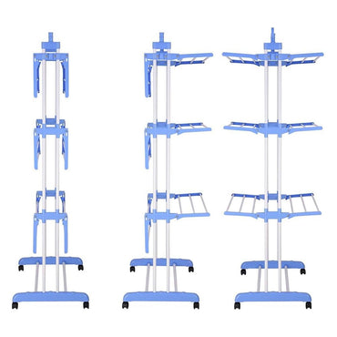 (Net) Stainless Steel Cloth Dryer Stands Foldable For Balcony With Side Cloth Hanger, 3 Layers