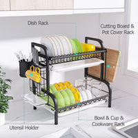 (Net) Dish Drying Rack 2-Tier Dish Rack with Removable Drainboard Stainless Steel Cutting Board Holder for Kitchen Organization