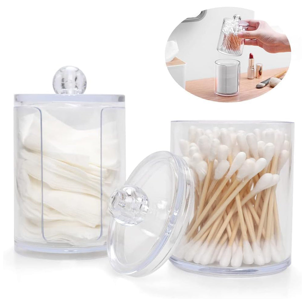 Cylinder Transparent Two-Layer Cosmetics Container Storage Box Case For Nail Polish Cotton Swab