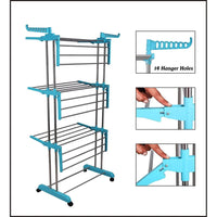 (Net) Stainless Steel Cloth Dryer Stands Foldable For Balcony With Side Cloth Hanger, 3 Layers