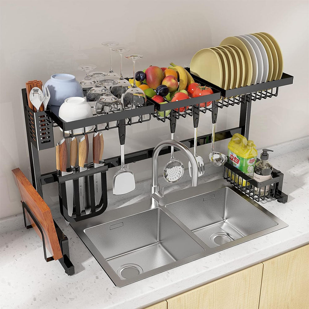 (Net) Adjustable 2-Tier Stainless Steel Kitchen Rack - Your Solution for Organized Kitchen Bliss