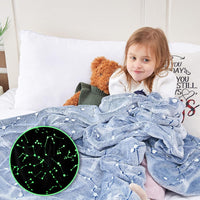 Magic Glow in The Dark Blanket Throw with Star Sky Objects Super Soft Snuggly Fluffy
