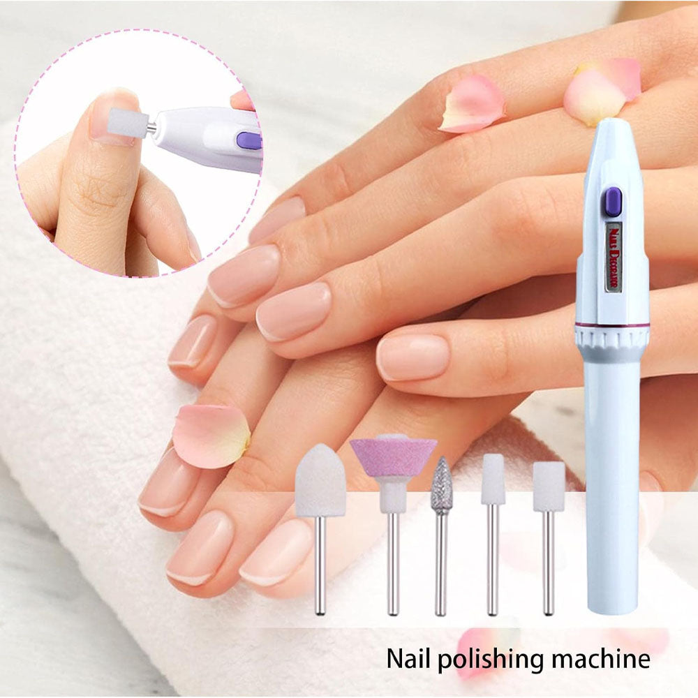 Mini Electric Nail Decorator Art Tips Manicure Tools Nail Care Fingernail Machine With 5 Precision Crafted Nail Heads