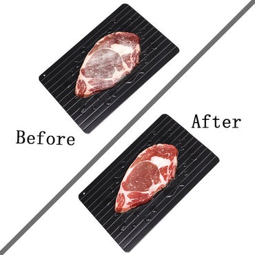 Thawing Plate Aluminum Alloy Quick Thawing Board Kitchen Tool for Freezing Quick Thawing Ingredients Such As Meat, Steak, Chicken and Fish-no Electricity, No Microwave (Black) / 116605