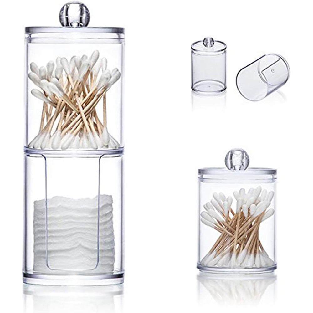 Cylinder Transparent Two-Layer Cosmetics Container Storage Box Case For Nail Polish Cotton Swab