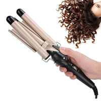(Net) Curling Iron Hair Wave Curler Temperature Adjustable Three Barrels Hair Iron Hair Waver Iron Ceramic Tourmaline Crimper Hair Iron With Dual Voltage/ XR-8829