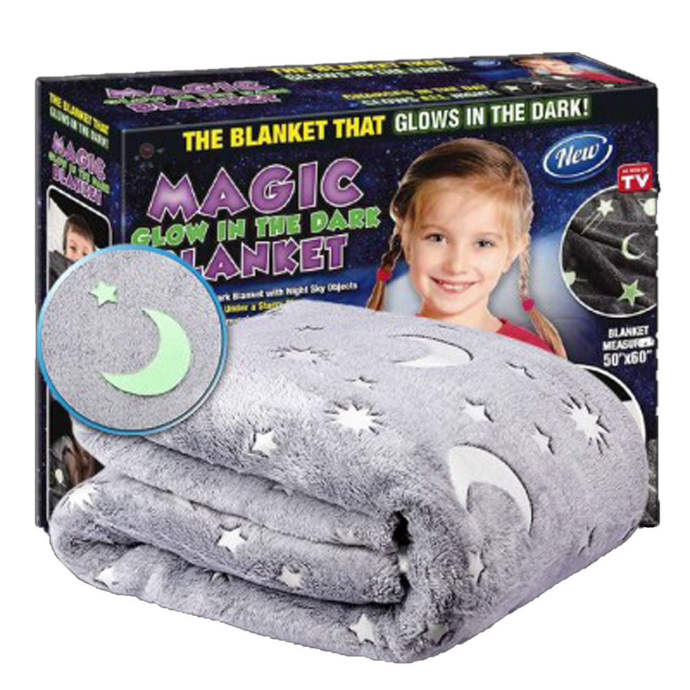 Magic Glow in The Dark Blanket Throw with Star Sky Objects Super Soft Snuggly Fluffy