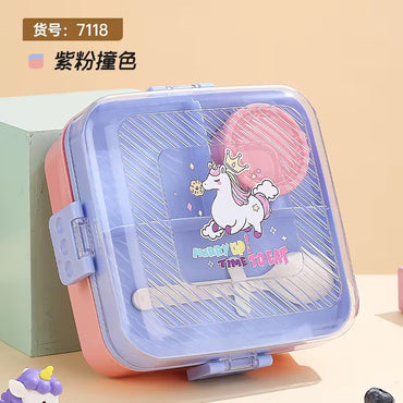 3 Compartments Reusable Plastic Bento Kids cute Lunch Box