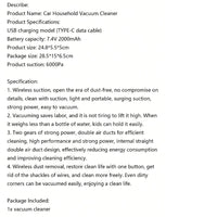 Car Vacuum Cleaner, Handheld Vacuum Cordless Portable Small Mini Rechargeable Hand Vacuum Cleaner / 8231