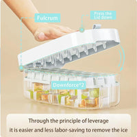 Pressing Ice Lattice Mold, Ice Cube Tray with Lid and Bin, Ice Trays for Freezer with ice scoop storage space for Cocktail Freezer Chilled Drink Refrigerator Storage