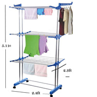 (Net) Stainless Steel Cloth Dryer Stands Foldable For Balcony With Side Cloth Hanger, 3 Layers