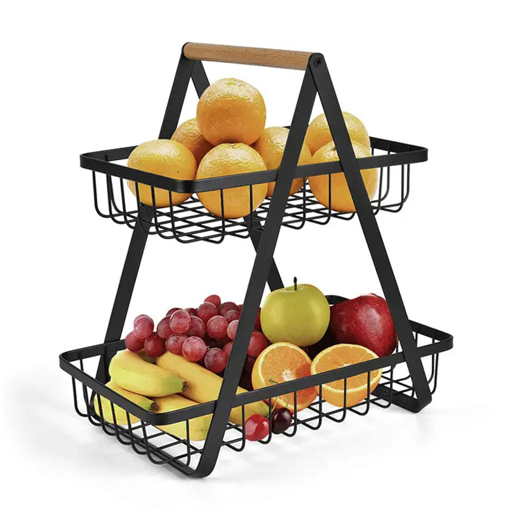(Net) 2-Tier Countertop Fruit Basket Storage, Kitchen Spice Rack Fruit Basket, Black / 133696 / DZ3369