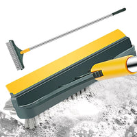 (Net) 2 in 1 Cleaning Floor Scrub Brush Floor Brush Scrubber with Long Handle Grout Brush Scrape V-Shape Stiff Bristles Cleaning Brush with Squeegee 120° Rotating Tile Brush for Bathroom Kitchen