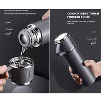 (Net) Thermos Flask Stainless Steel Vacuum Bottle Set 500 ml with 3 Drinking Cups Keeps Hot 24 Hours, Cold 24 Hours, BPA-Free with Gift Box / KZ-24