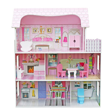 (Net) Wooden Doll House With 8PCS Furnitures