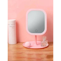 (Net) Customized Rectangular Shape Single Face LED Table Mirror with Tray 360° Swivel Function