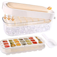 Pressing Ice Lattice Mold, Ice Cube Tray with Lid and Bin, Ice Trays for Freezer with ice scoop storage space for Cocktail Freezer Chilled Drink Refrigerator Storage