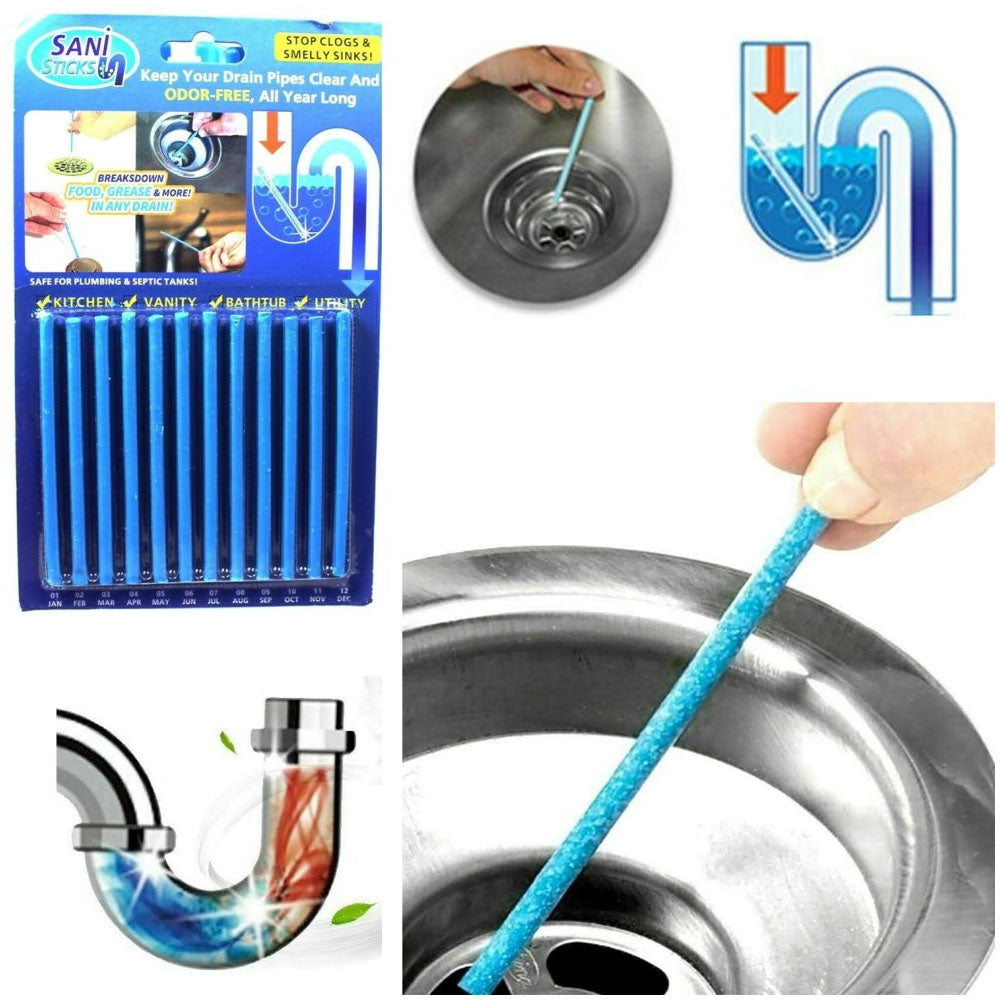 12 Pcs Sani Stick Pipe Deodorizer Drain Cleaning Sanitation Sticks Clog Remover And Odors Eliminator