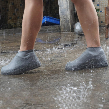 (Net) Silicone Shoe Cover Reusable Waterproof No-Slip Rubber Rain Shoe Cover - Large, BLACK / 31549