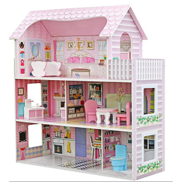(Net) Wooden Doll House With 8PCS Furnitures