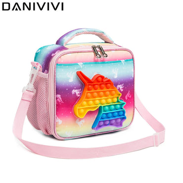 (NET) Unicorn Press Bubbles Design Fashion School Lunch Box Bags for Child Girls Kids Kawaii Portable Thermal Packed Lunch Food Bag / 10904