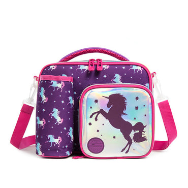 (NET) IvyH Girls Lunch Bag, Insulated Lunch Bag Unicorn Lunch Bag with Shoulder Strap Bottle Holder 3 Compartments PU Cooler Bag for Kids School Picnic Travel Purple / 22049-UP