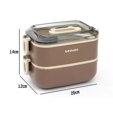 (NET) 1.3L Stainless Steel Two-Layer Lunch Box