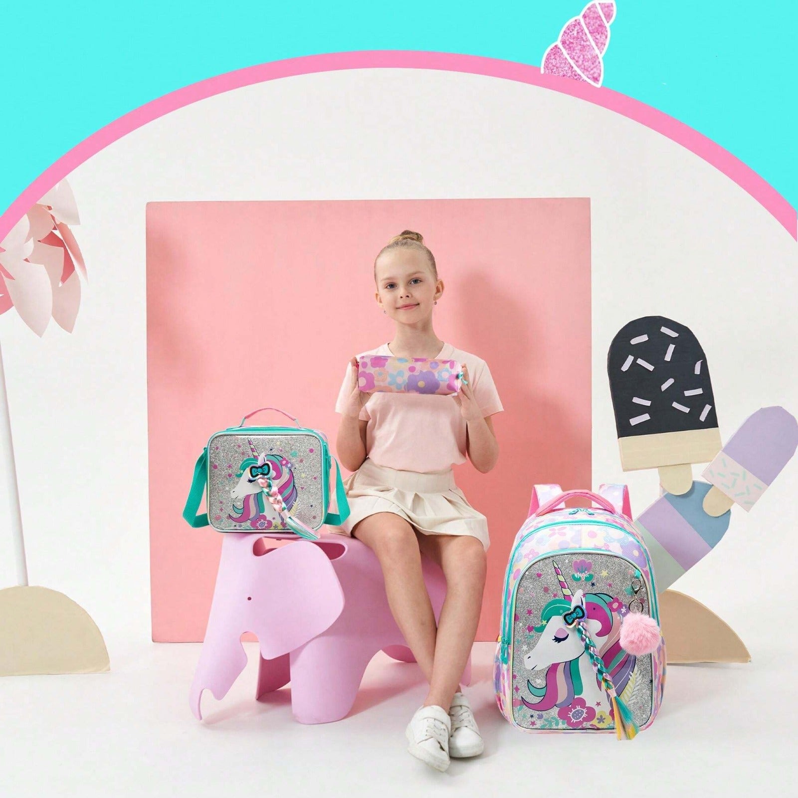 (NET) Unicorn Animal Backpacks Set Of 3 Pcs