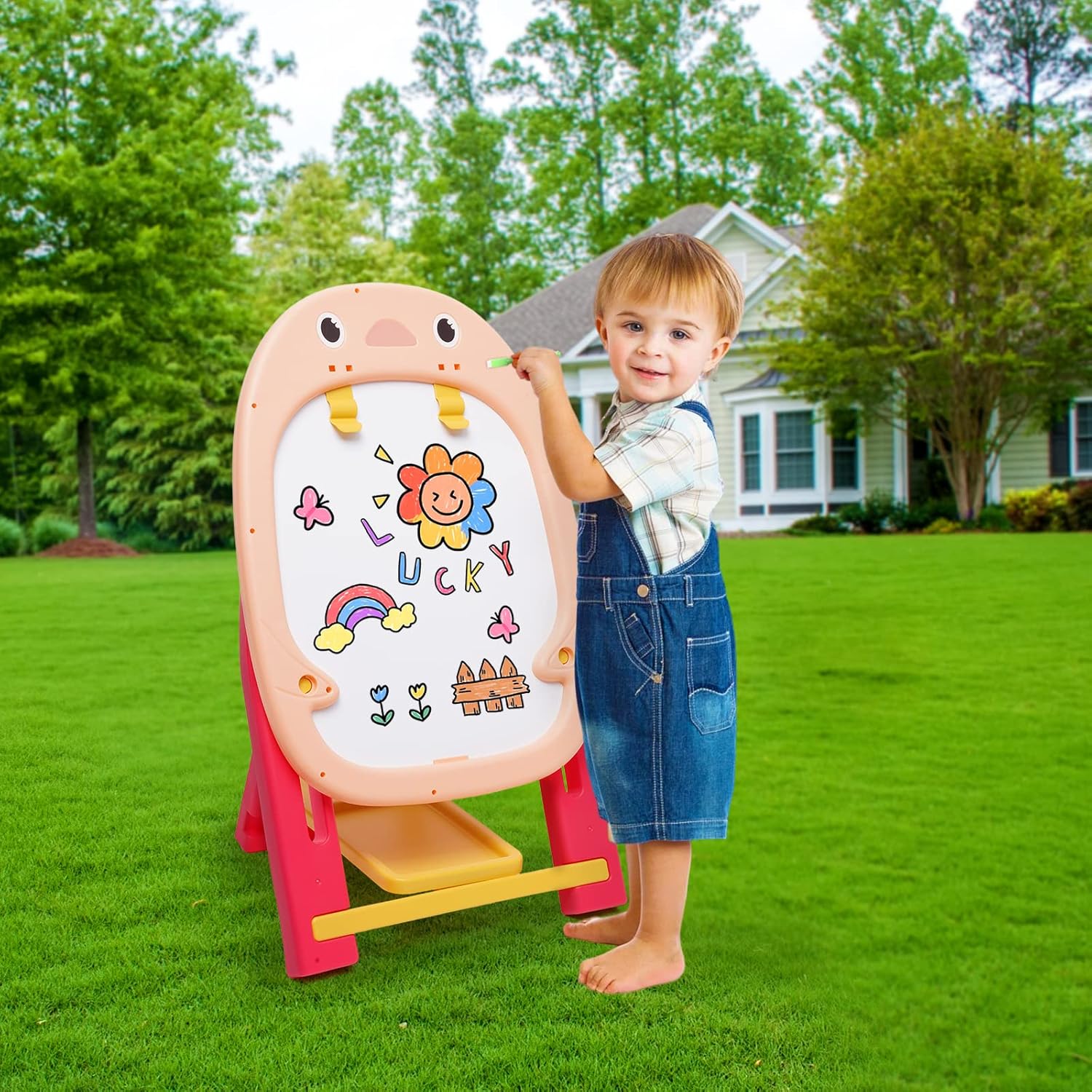 (NET) 2-in-1 Children's Easel Double-Sided Whiteboard And Chalkboard