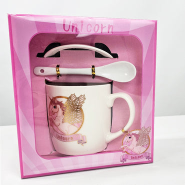 Unicorn Ceramic Mug With Plate And Spoon