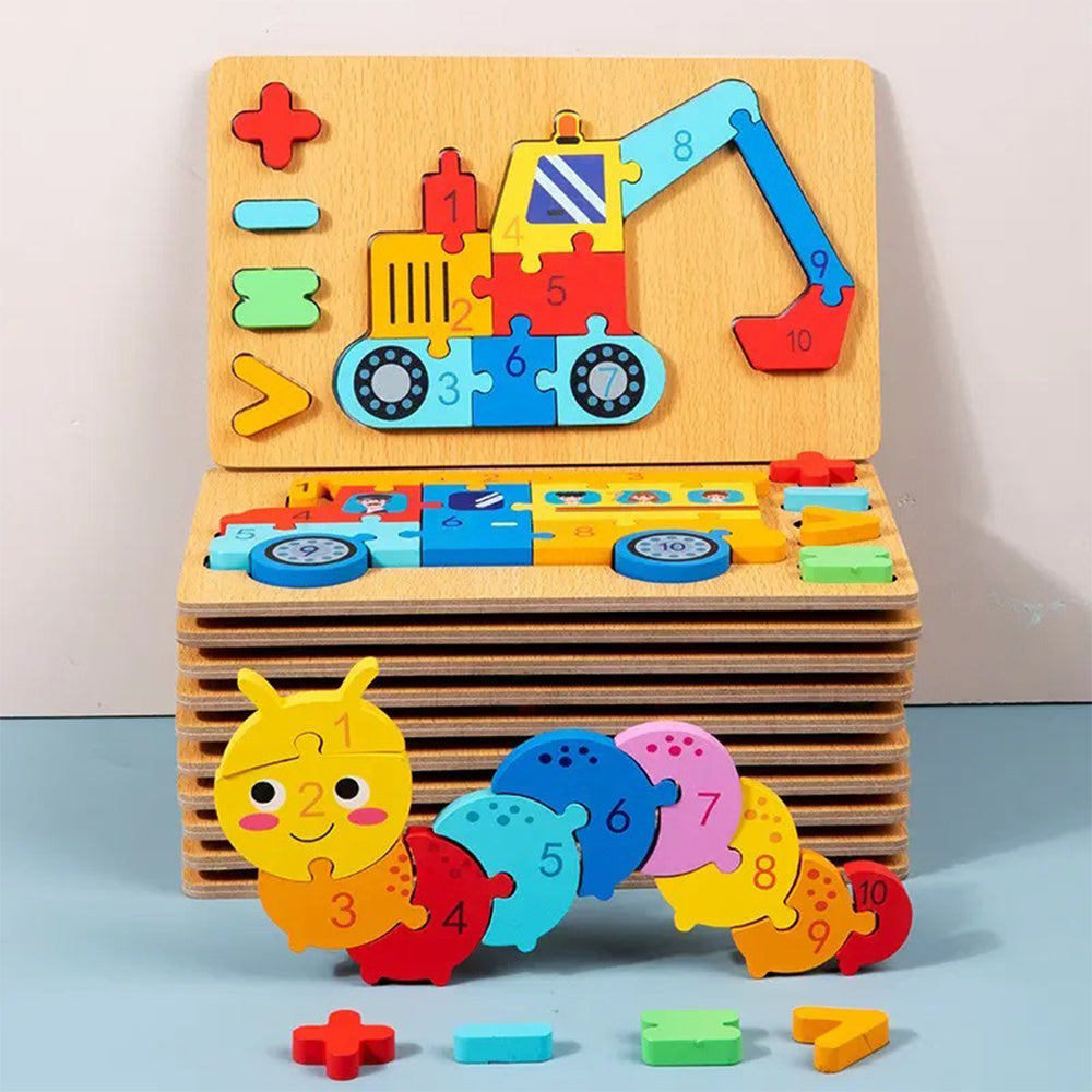 Kids 3D Wooden Toy Montessori Animals Transportation Cartoon Shape Educational Toy
