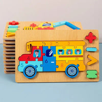 Kids 3D Wooden Toy Montessori Animals Transportation Cartoon Shape Educational Toy