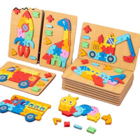 Kids 3D Wooden Toy Montessori Animals Transportation Cartoon Shape Educational Toy