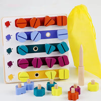 Wooden Puzzle Variable Rainbow Nut Shape Assembly Screw Box Toy