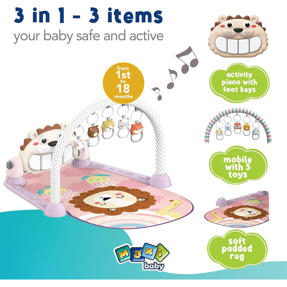(Net) Lion Baby Play Mat And Piano Gym With Tummy Time & Musical Light