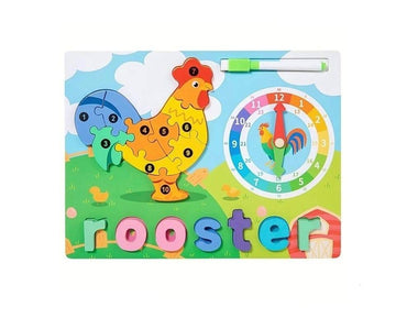 Creations Montessori Toy Preschool Alphabet Animal Puzzle With Clock & Marker