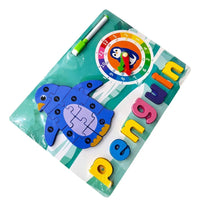 Creations Montessori Toy Preschool Alphabet Animal Puzzle With Clock & Marker