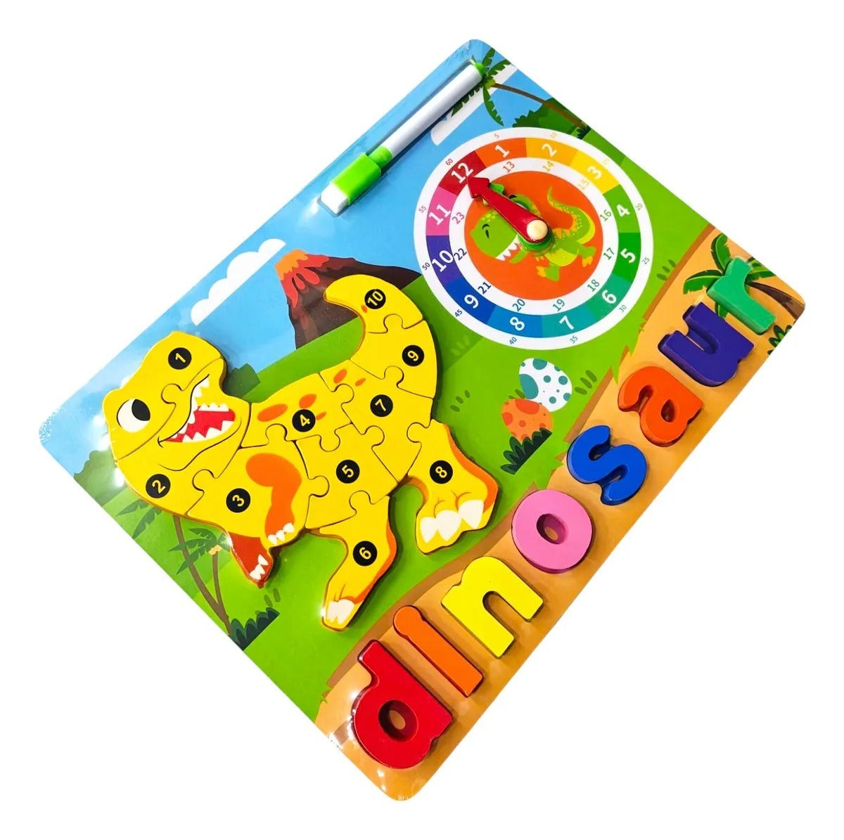 Creations Montessori Toy Preschool Alphabet Animal Puzzle With Clock & Marker