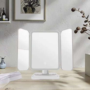 Rechargeable Desktop LED Cosmetic Mirror Storage Box Adjustable Three-Sided Folding