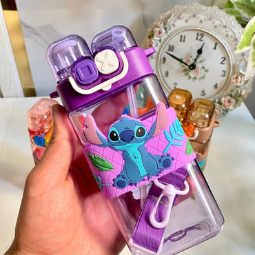 Water And Juice Bottle With Two Different Drinking Nozzles With Straw And Rope 500 ML