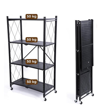 (Net) Foldable Shelf with Wheels 4-Tier Storage Rack