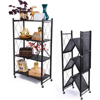 (Net) Foldable Shelf with Wheels 4-Tier Storage Rack