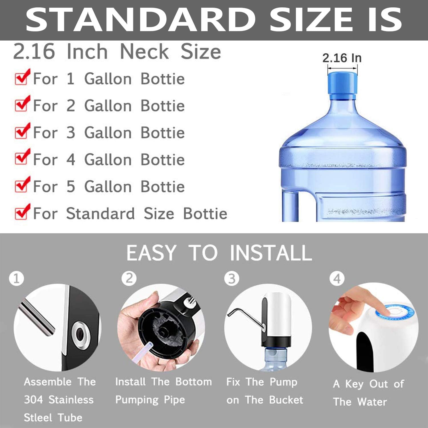 (Net) Automatic Water Dispenser Bottle Rechargeable Drinking Water Pump Quick