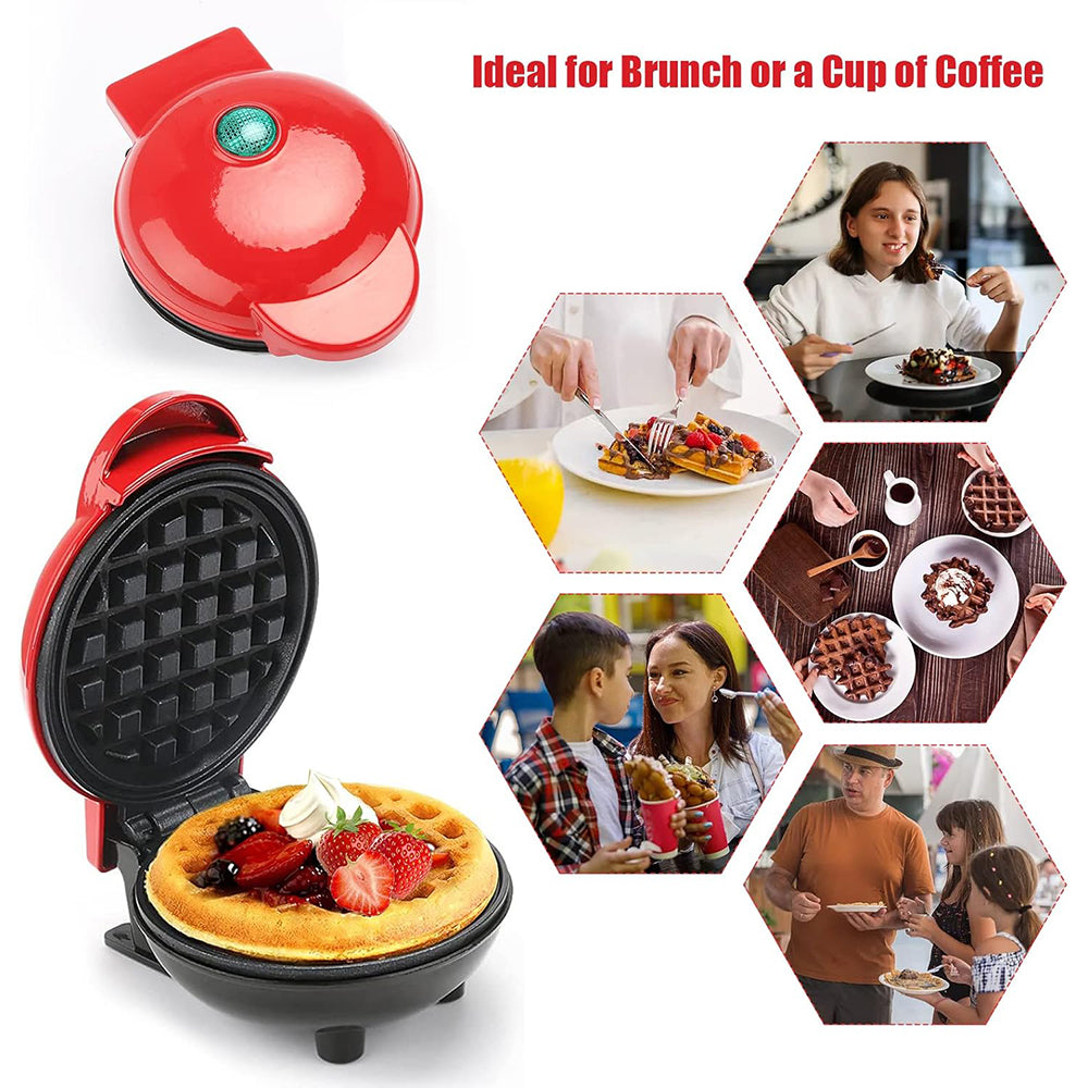 (Net) Round Electric Non-Stick Mini Waffle Maker