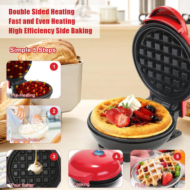 (Net) Round Electric Non-Stick Mini Waffle Maker