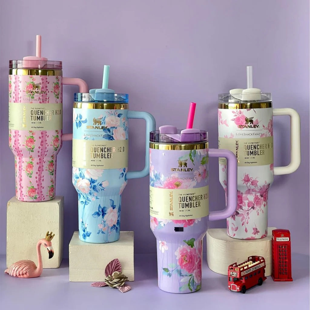 (Net) Stanley Flower Design Thermos Cup Tumbler With Lid 1.2 L