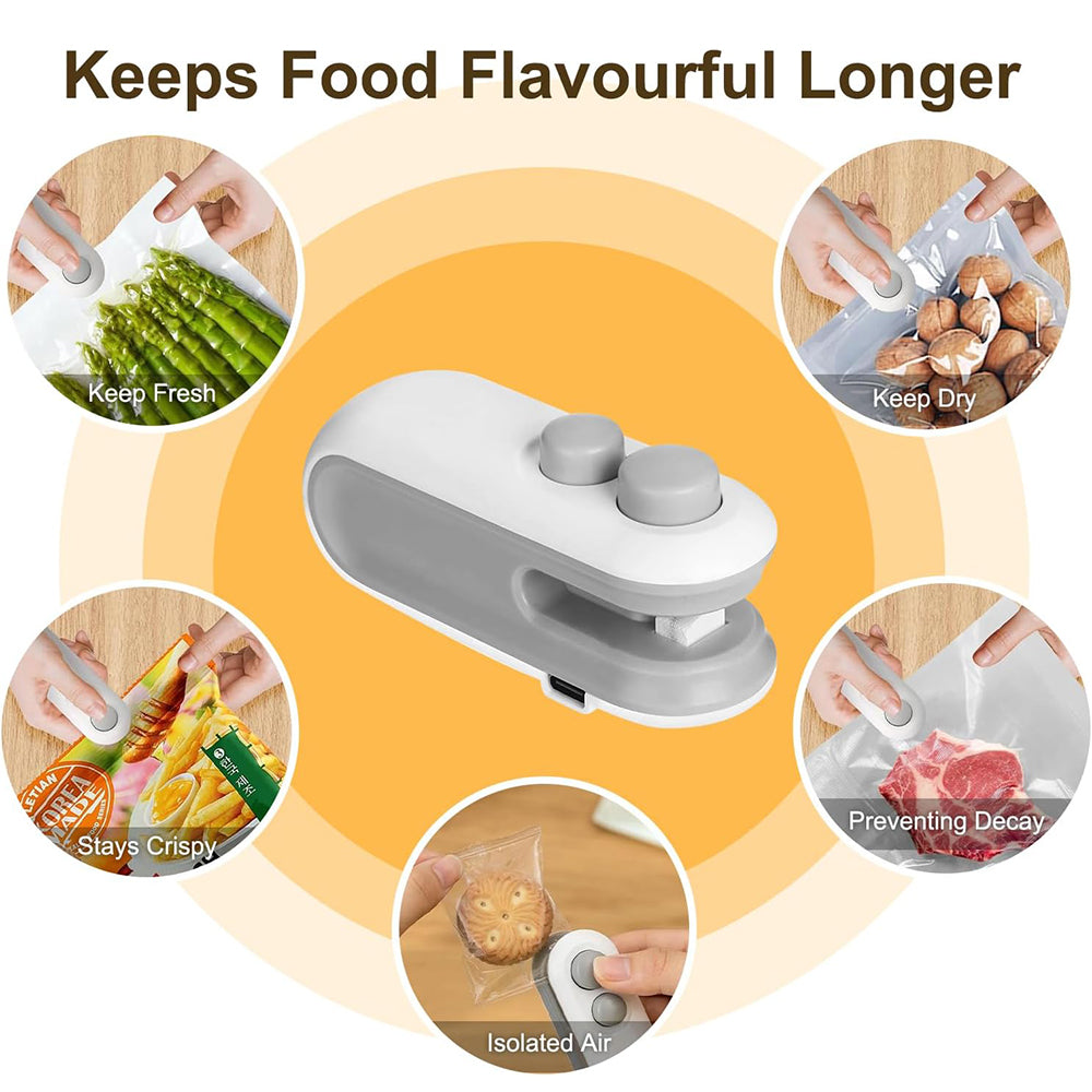 (Net) Mini Bag Sealer Rechargeable For Plastic Bags